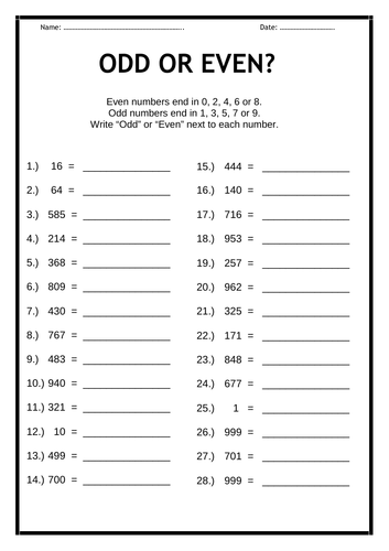 ODD or EVEN - Worksheet