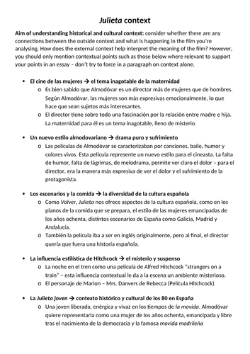 Julieta Almodóvar context reading handout