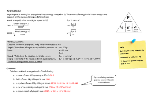 Kinetic energy calculations | Teaching Resources