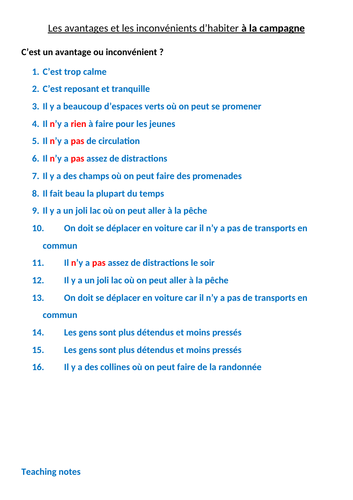 Les avantages et les inconvénients d’habiter à la campagne listening or reading