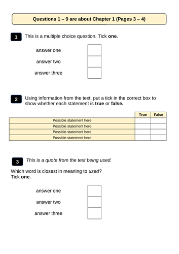 ks2 sats reading question template teaching resources