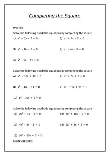 10 GCSE Higher Algebra Worksheets | Teaching Resources