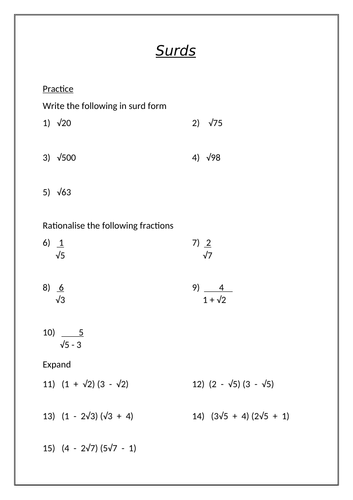 10 GCSE Higher Algebra Worksheets | Teaching Resources