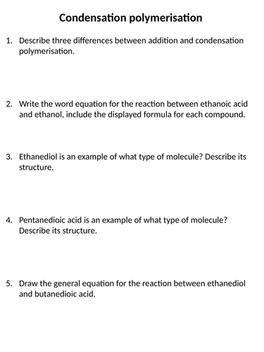 NEW AQA GCSE (2016) Chemistry  - Polymerisation