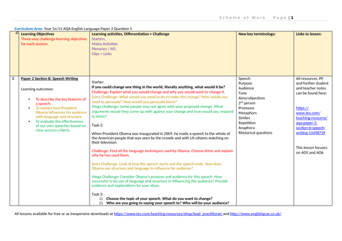 AQA English Language Paper 2 Question 5 Scheme of Work | Teaching Resources