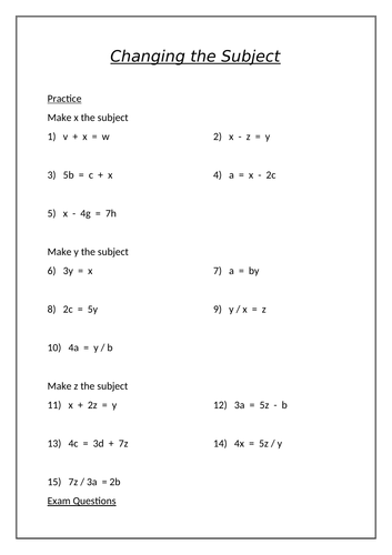 10 GCSE Foundation Algebra Worksheets | Teaching Resources