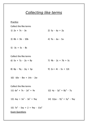 10 GCSE Foundation Algebra Worksheets | Teaching Resources