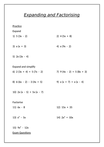 10 gcse foundation algebra worksheets teaching resources