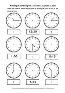 analogue and digital telling the time 2 free worksheets oclock 12