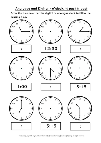 analogue and digital telling the time 2 free worksheets o