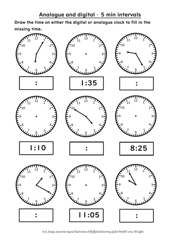 analogue and digital telling the time 2 free worksheets o clock 1 2 past 1 4 past and 5 min inter teaching resources