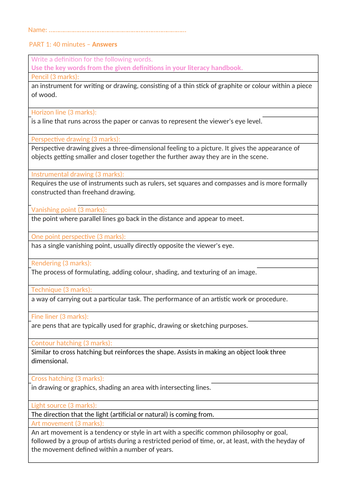 One point perspective | Literacy Task | Guidance Sheet | Literacy Test ...