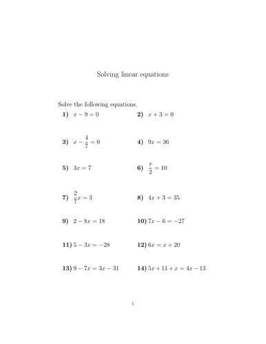 Solving linear equations worksheet no 3 (with solutions) | Teaching ...