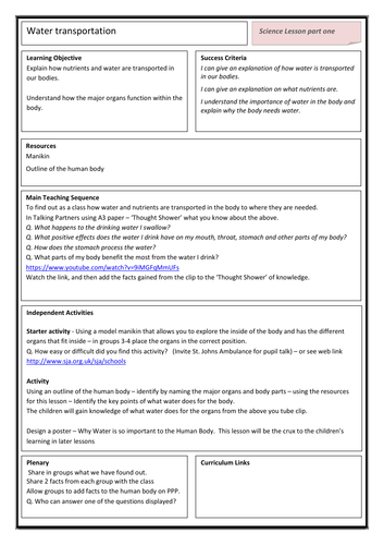 Science ks 2 water transportation around the body | Teaching Resources