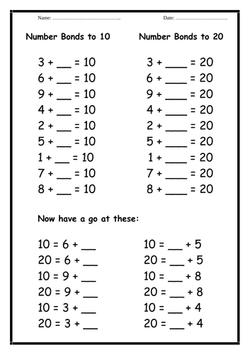 **Number Bonds to 10 and 20**