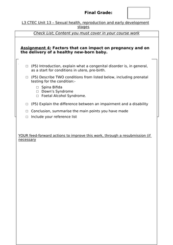 CTEC Unit 13 Sexual Health LO3 Assignments congenital conditions