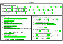 Rules of Indices Problem Solving Mastery Worksheet | Teaching Resources
