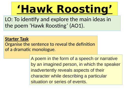 Eduqas Poetry Anthology Hawk Roosting lesson activities | Teaching ...
