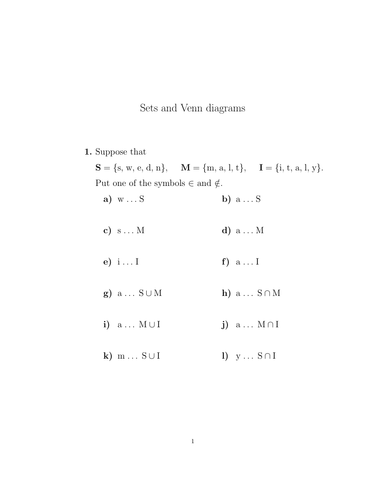 Sets and Venn diagrams worksheet (with solutions) | Teaching Resources