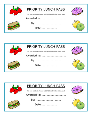 school lunch pass template