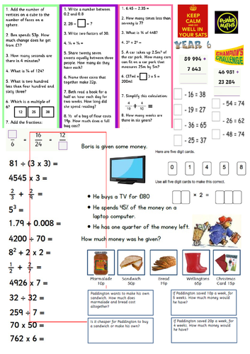 Early morning/starter/Lockdown mixed ability maths worksheet - Years 5/ ...