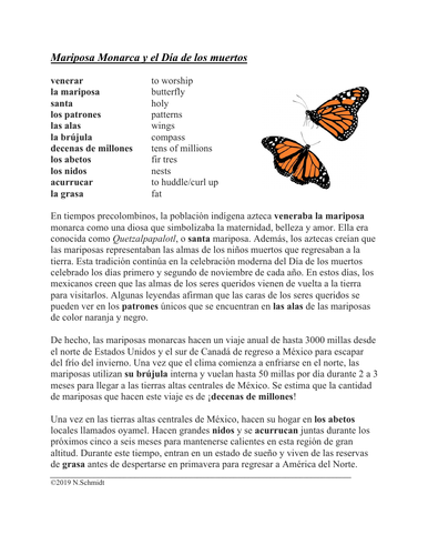 Mariposa Monarca y el Día de los Muertos Lectura y Cultura