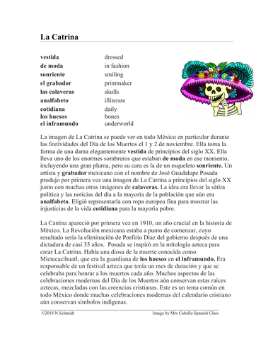 La Catrina Lectura y Cultura: Spanish Reading on La Catrina / Day of the Dead