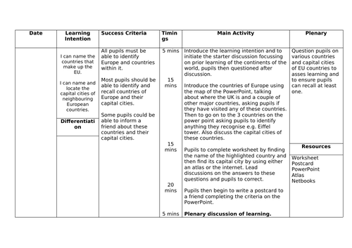 Geography EU & Capitals Planning