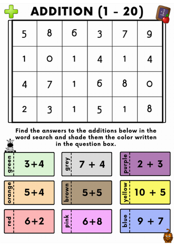 Addition Number Word Search Activity: Years 1 - 2 | Teaching Resources
