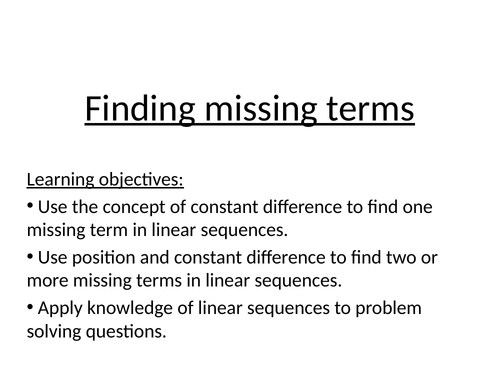 Sequences missing  terms mastery lesson