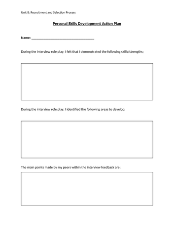 BTEC Level 3 Business Unit 8: Recruitment and Selection Process - C2 SWOT Analysis and Action Plan