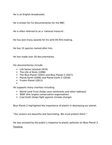 David Attenborough facts | Teaching Resources