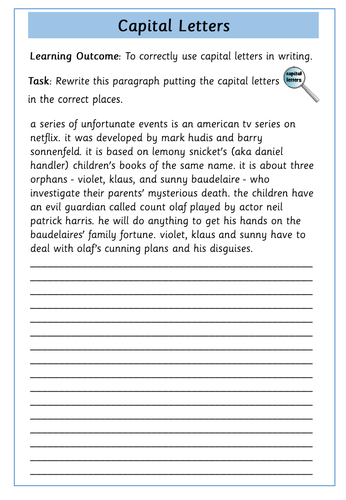 Capital Letters Worksheets | Teaching Resources