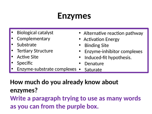 A LEVEL BIOLOGY - PROTEINS AND ENZYMES SCHEME OF WORK | Teaching Resources