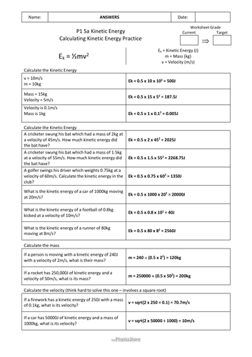 KS4 GCSE Physics AQA P1 Conservation and Dissipation of Energy - 22 WS ...