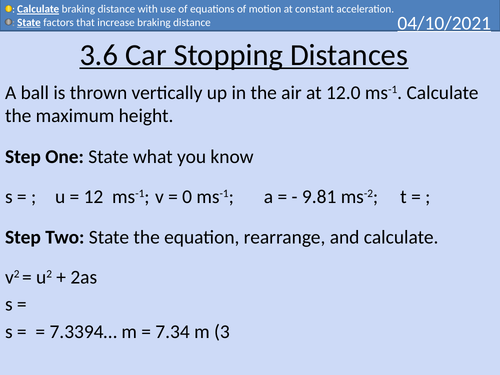 OCR AS level Physics: Stopping Distances
