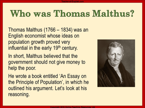 A Christmas Carol Gcse Thomas Malthus Teaching Resources