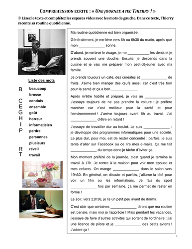 La Routine De Thierry Thierry S Daily Routine Activities About Daily Life 4 Exercises Answers Teaching Resources