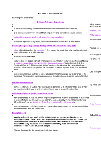 OCR RELIGIOUS STUDIES- Religious Experience NOTES