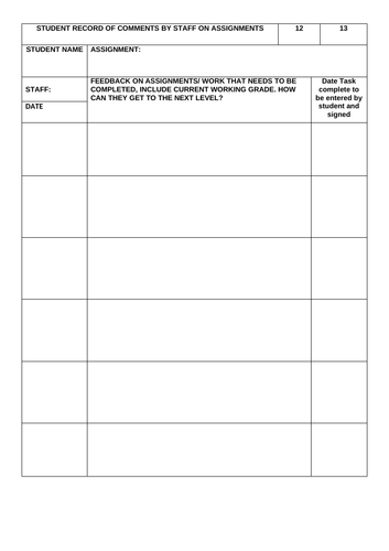 Monitoring sheets for coursework or project work KS4 and KS5 | Teaching ...