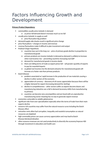 A Level Economics - Factors Influencing Growth and Development ...
