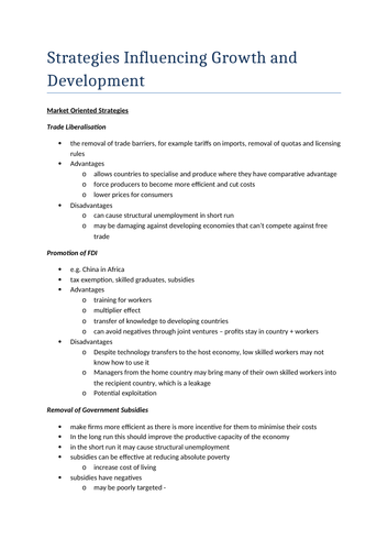 A Level Economics - Strategies Influencing Growth and Development ...