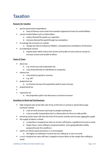 A Level Economics - Taxation | Teaching Resources