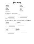 Days Of The Week Spanish Worksheets