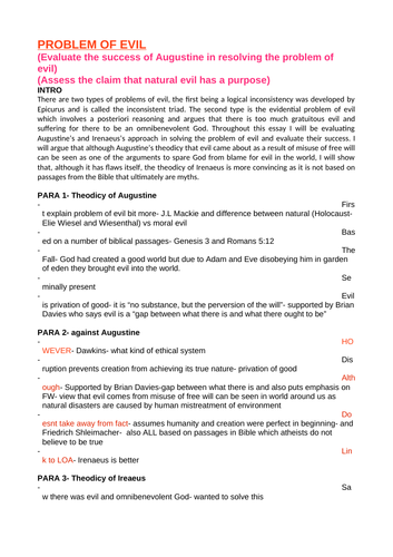 OCR RELIGIOUS STUDIES- Problem of evil ESSAY PLANS