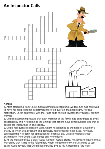 An Inspector Calls Crossword Teaching Resources