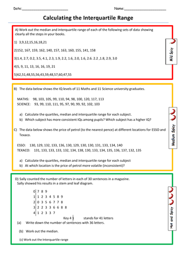 Interquartile Range Worksheet With Answers