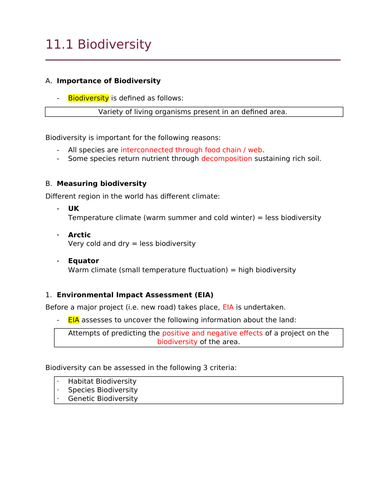 OCR Biology A Module 4 Chapter 11 Biodiversity Summary (New Spec)