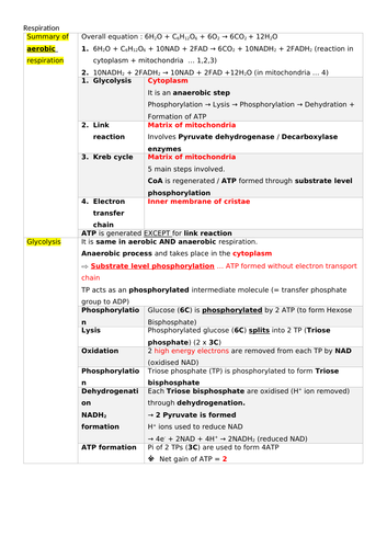 OCR Biology A Module 5 Respiration and Photosynthesis Ultimate Summary (New Spec)