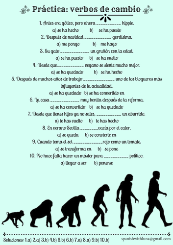 Verbos de cambio (Spanish transformation verbs) | Teaching Resources